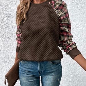 Shein Plaid Raglan Sleeve Sweatshirt New Size L